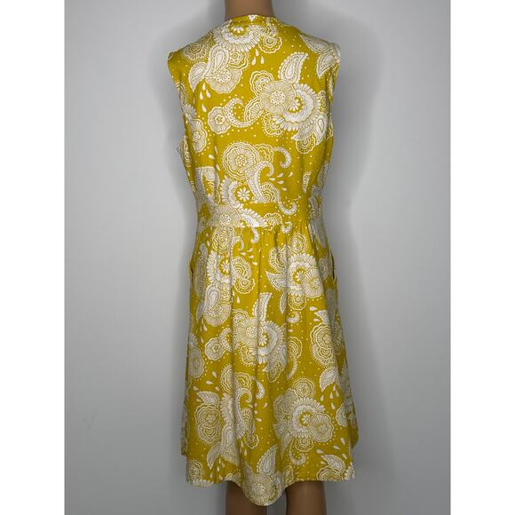 Boden Yellow Floral Paisley Cotton Fit & Flare sleeveless summer Dress Size 8P - Picture 4 of 16